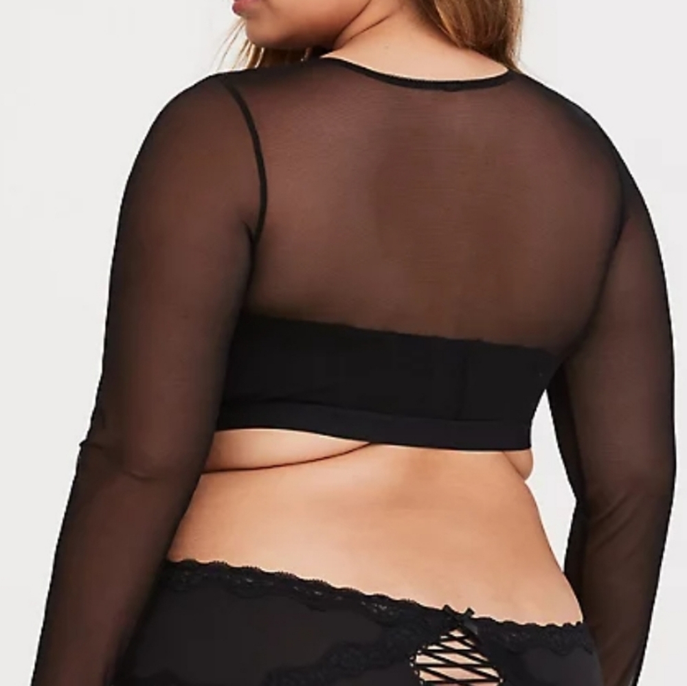 BLACK MESH LONG SLEEVE UNDER-IT-ALL CROP TOP - Picture 4 of 5
